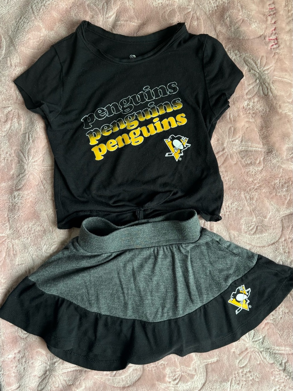 Girls Black and Gray Penguins Skort Set - NHL Team Graphic